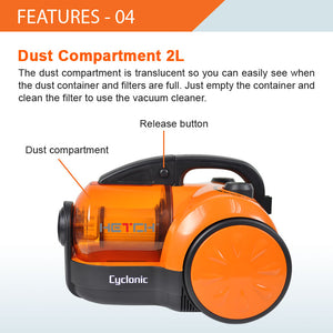 HETCH Cyclone Strong Suction 30000pa Cyclonic Vacuum Cleaner Hepa Filter (1600W) CVC-1408-HC