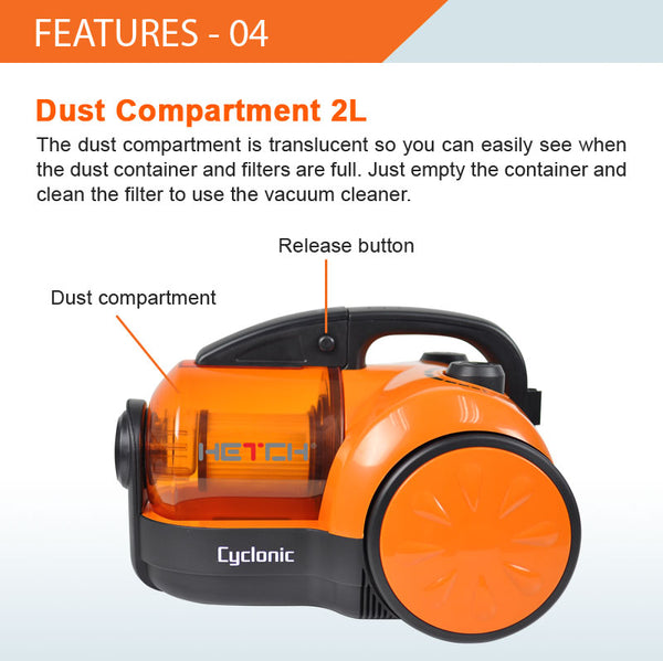 HETCH Cyclone Strong Suction 30000pa Cyclonic Vacuum Cleaner Hepa Filter (1600W) CVC-1408-HC