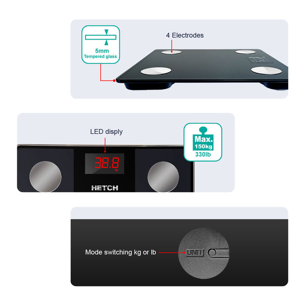 HETCH M1 Bluetooth Smart App Body Fat Scale BFS-1123-HC (BMI, Body Fat %, Water %, Protein %)